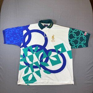Vtg 1996 Olympics Atlanta Staff Polo Shirt Made In USA Size XL All Over Print